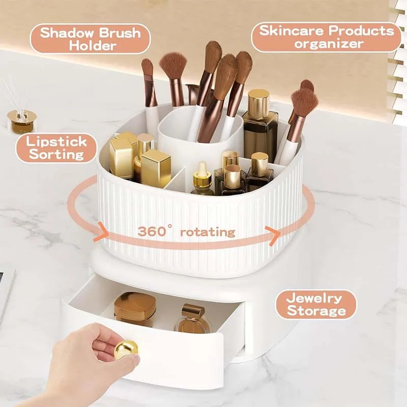 LUXOR ROTATING MAKEUP BRUSH ORGANIZER WITH DRAWER