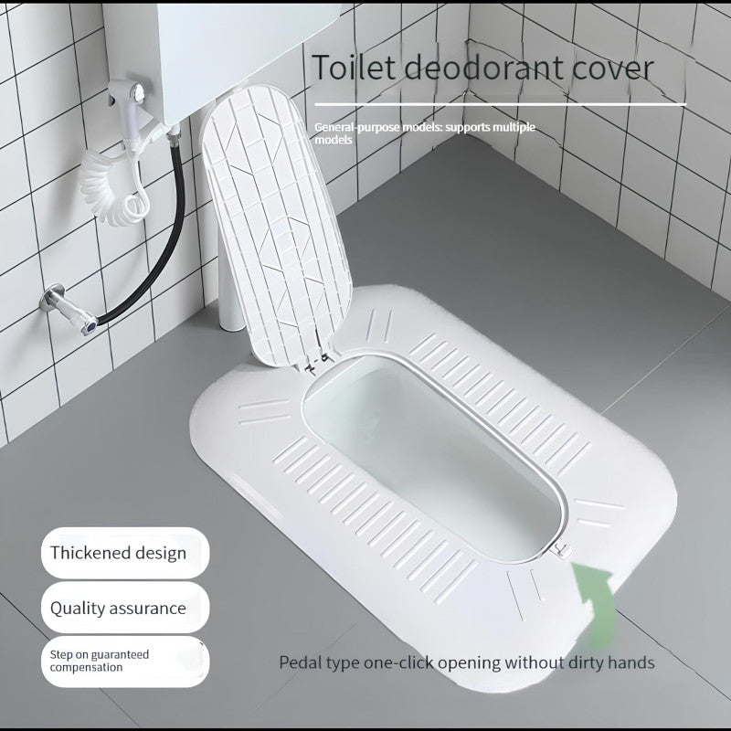 FULLY ENCLOSED SQUAT TOILET COVER WITH FOOT STEP ODOR STOPPER OPEN DESIGN