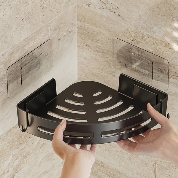 1 PIECE ADHESIVE BATHROOM SHAMPOO HOLDER SHOWER CADDY NO DRILL CORNER TOWEL STORAGE SHELVES