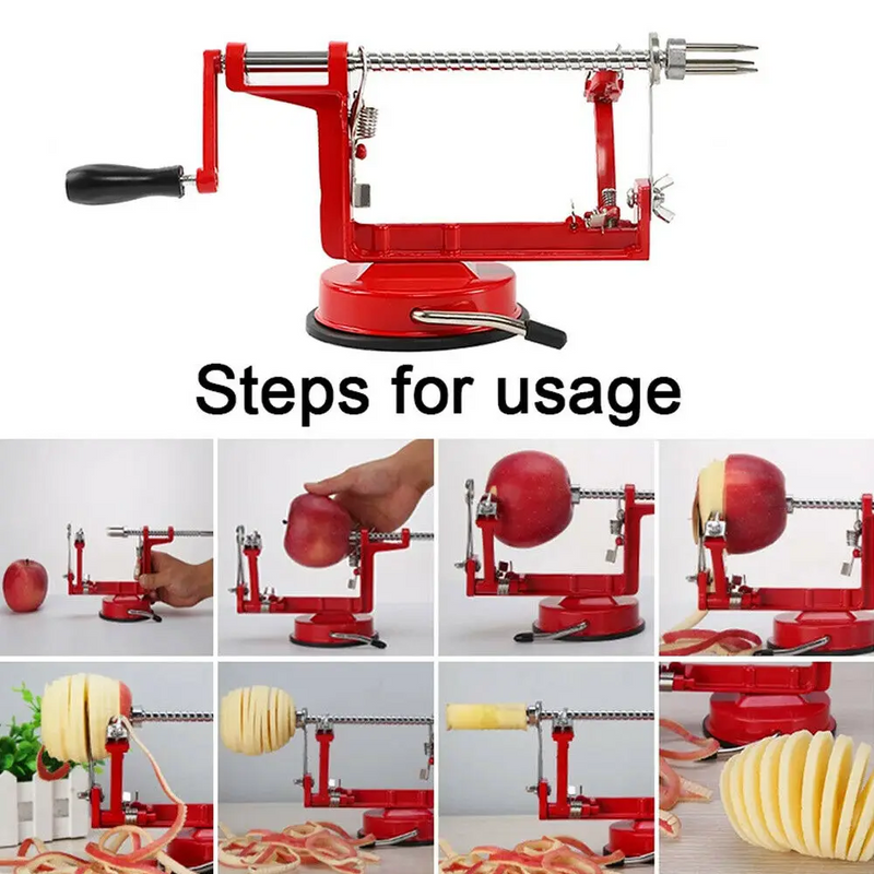 HAND CRANKED 3-IN-1 STAINLESS STEEL FRUIT PEELER, EASY TO USE AND REMOVE PITS