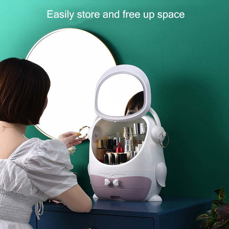 DESKTOP COSMETIC STORAGE BOX WITH LED MIRROR