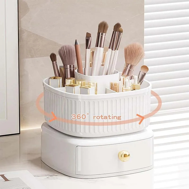 LUXOR ROTATING MAKEUP BRUSH ORGANIZER WITH DRAWER