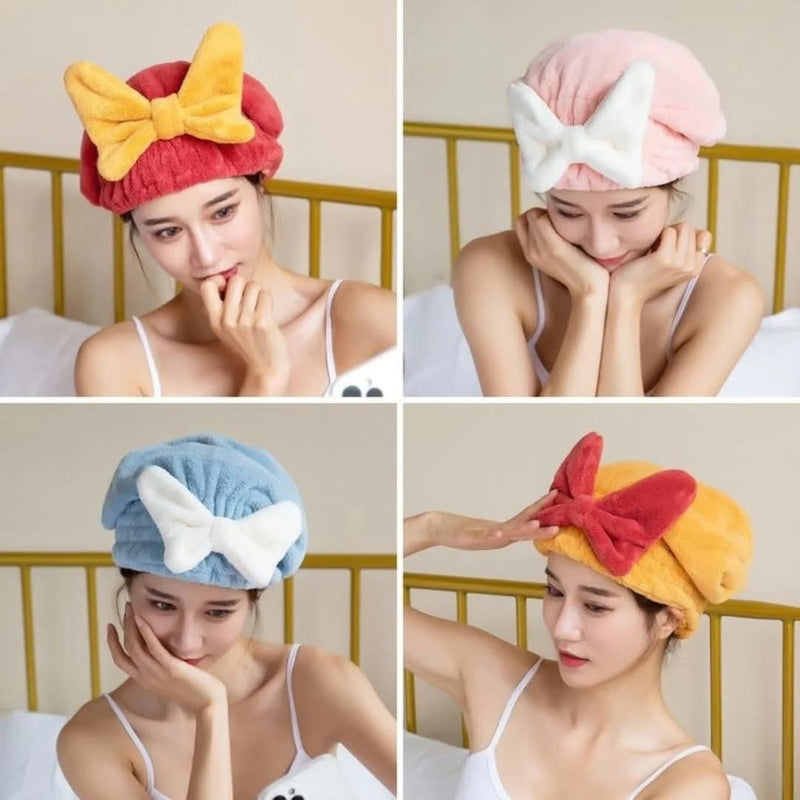 BOW TIE SHOWER TOWEL CAP