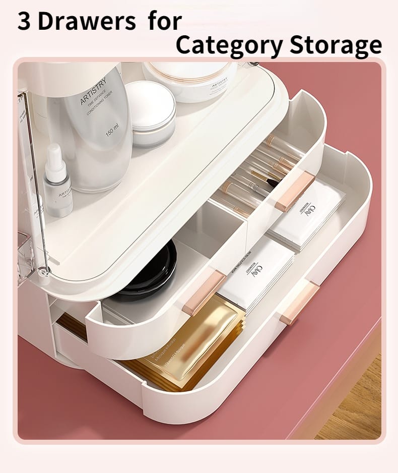 COSMETIC STORAGE BOX WITH MIRROR LED LIGHT