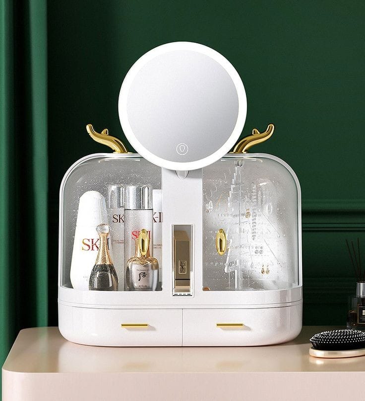 DESKTOP LED DOUBLE DOOR COSMETIC ORGANIZER