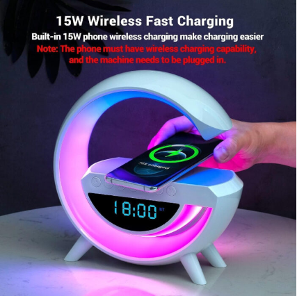 LED Wireless Phone Charger Bluetooth Speaker, Alarm Clock, FM Radio