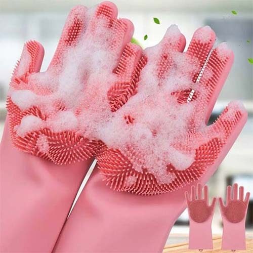 Pair Of Magic Washing Gloves - Reusable Silicone Gloves with Wash Scrubber