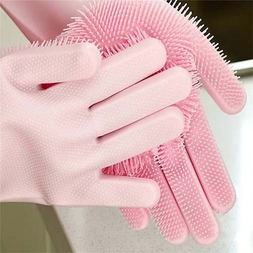 Pair Of Magic Washing Gloves - Reusable Silicone Gloves with Wash Scrubber