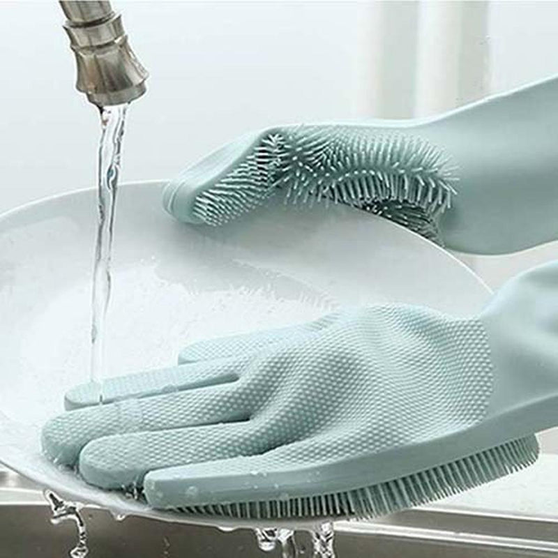 Pair Of Magic Washing Gloves - Reusable Silicone Gloves with Wash Scrubber