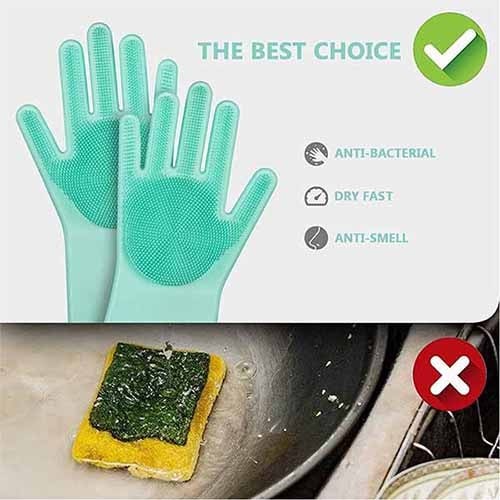 Pair Of Magic Washing Gloves - Reusable Silicone Gloves with Wash Scrubber