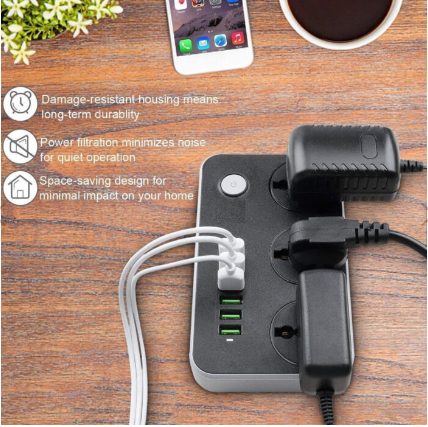 2500W 3.4A Power Socket With 3 Anti-Static AC Sockets And 6 Intelligent USB Charging Ports