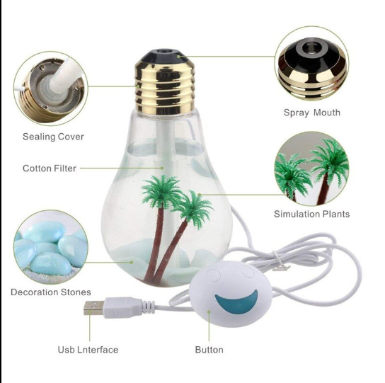 400ML Bulb Essential Oil Humidifier Ultrasonic Diffuser LED Night Light Air Freshener